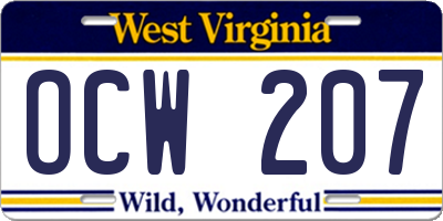 WV license plate OCW207