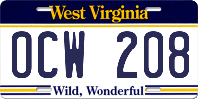WV license plate OCW208