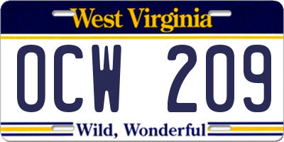 WV license plate OCW209