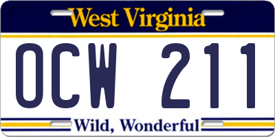 WV license plate OCW211