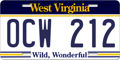 WV license plate OCW212