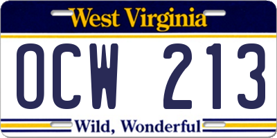 WV license plate OCW213