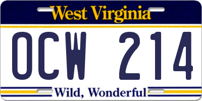 WV license plate OCW214