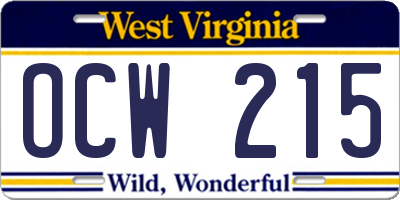 WV license plate OCW215