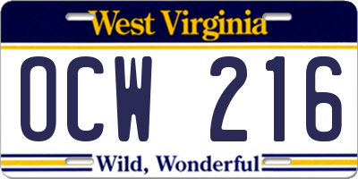 WV license plate OCW216