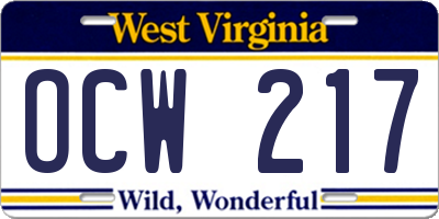 WV license plate OCW217