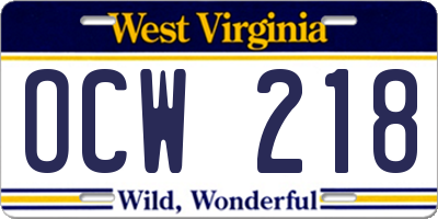 WV license plate OCW218