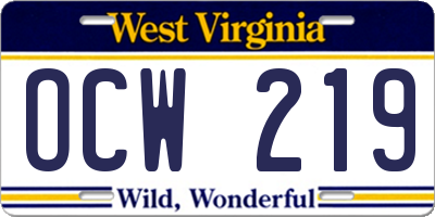 WV license plate OCW219