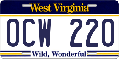 WV license plate OCW220