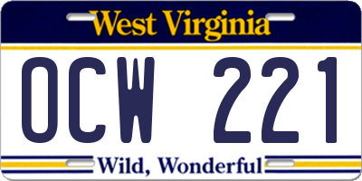 WV license plate OCW221