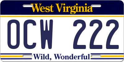 WV license plate OCW222