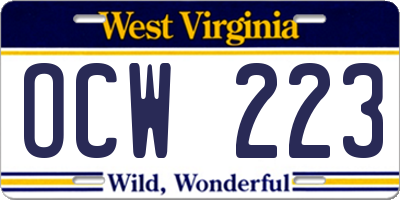 WV license plate OCW223