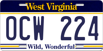 WV license plate OCW224