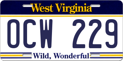 WV license plate OCW229