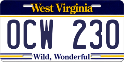 WV license plate OCW230