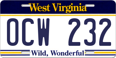 WV license plate OCW232