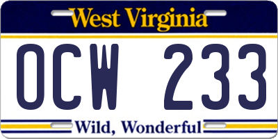WV license plate OCW233
