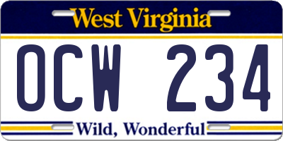 WV license plate OCW234