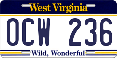 WV license plate OCW236