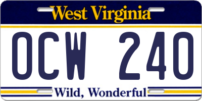 WV license plate OCW240