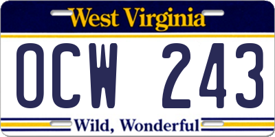 WV license plate OCW243
