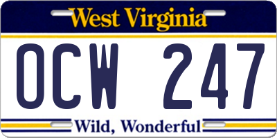 WV license plate OCW247