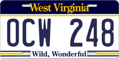 WV license plate OCW248