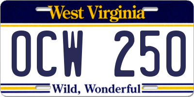 WV license plate OCW250
