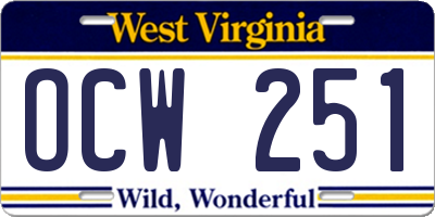WV license plate OCW251