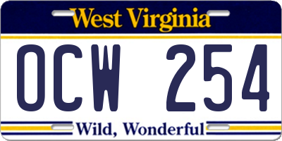WV license plate OCW254