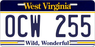 WV license plate OCW255