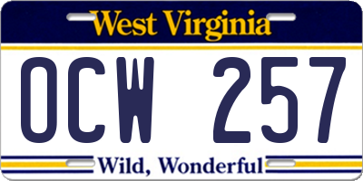 WV license plate OCW257