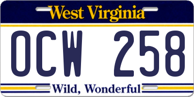 WV license plate OCW258