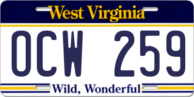 WV license plate OCW259