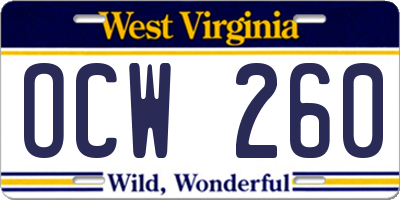 WV license plate OCW260