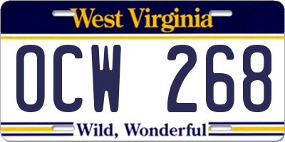 WV license plate OCW268