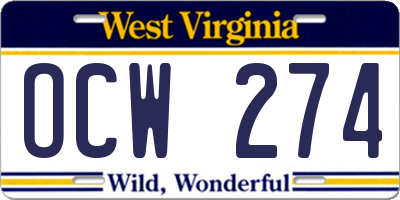 WV license plate OCW274