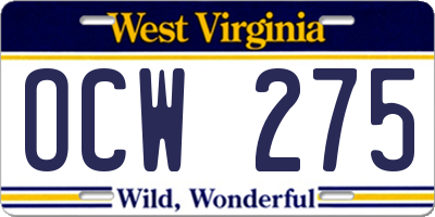 WV license plate OCW275