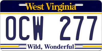 WV license plate OCW277