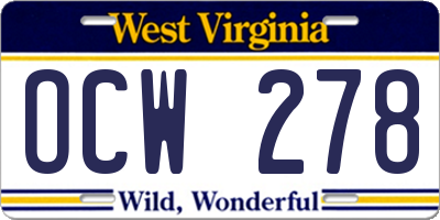 WV license plate OCW278