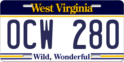 WV license plate OCW280
