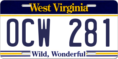 WV license plate OCW281