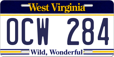 WV license plate OCW284