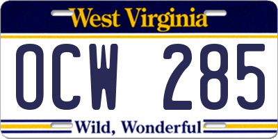 WV license plate OCW285