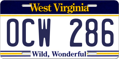 WV license plate OCW286