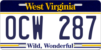 WV license plate OCW287