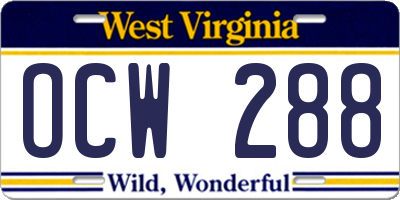 WV license plate OCW288