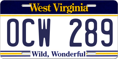 WV license plate OCW289