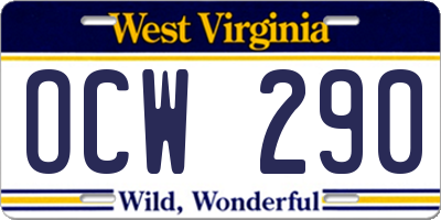WV license plate OCW290
