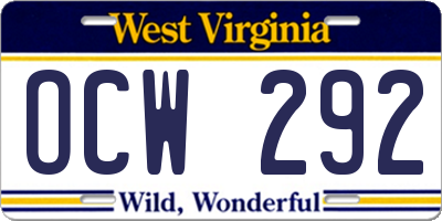 WV license plate OCW292